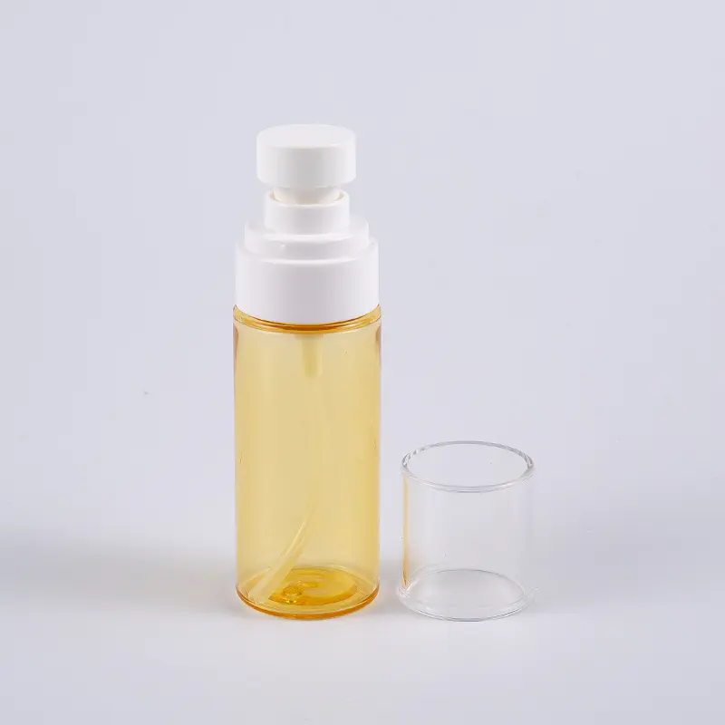 Semi-transparante kleur ronde vorm 50 ml PETG dikke wandlotionfles met plastic spuitpomp 
