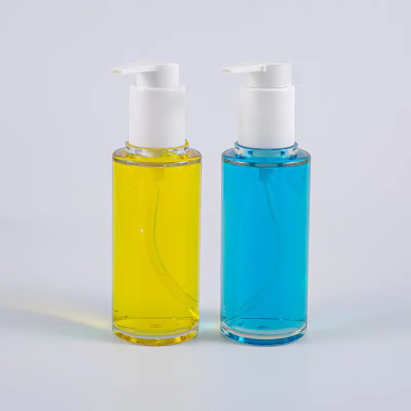 Doorzichtige PETG-lotionfles van 100 ml met ronde vorm en witte plastic pomp