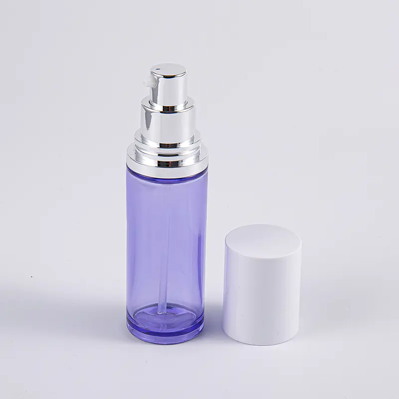 Paarse kleur 100 ml ronde serumlotionfles met aluminium pomp